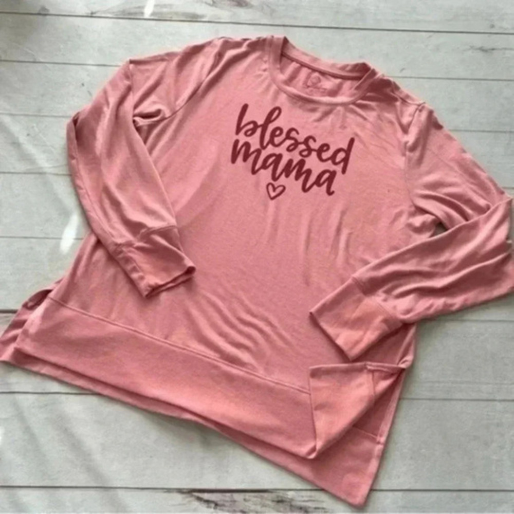 Positivi Tees Women's Long Sleeve Hacci Graphic Tops Peach Glaze Large …